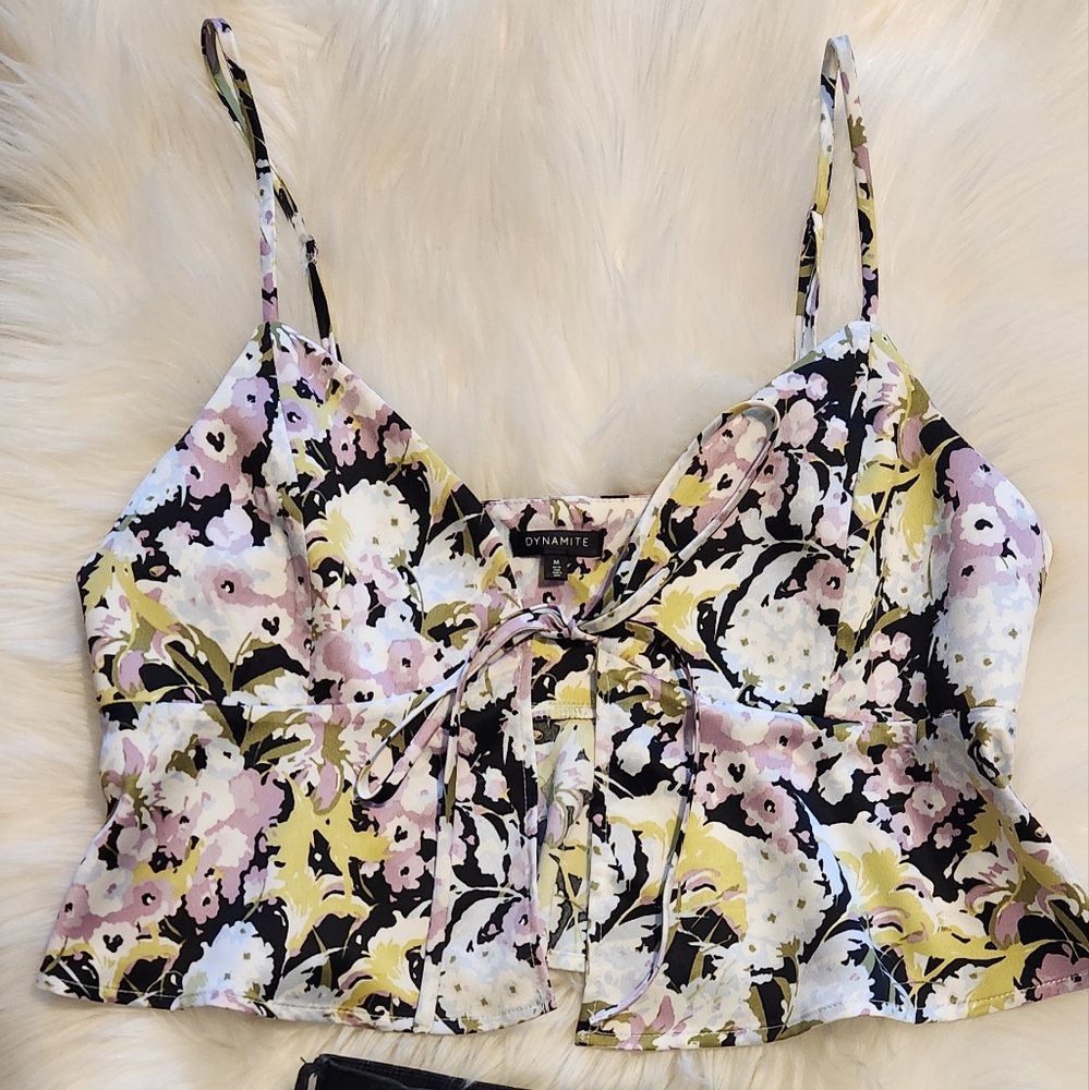 Abstract flower print, on spaghetti strap, baby girl, front tie tank top